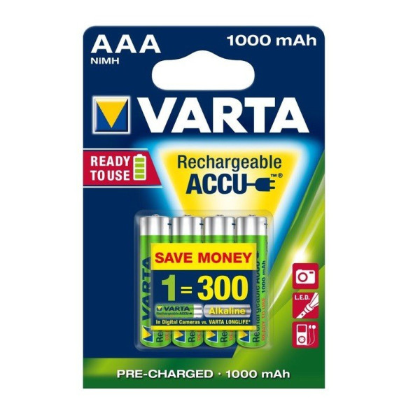 Аккумулятор VARTA RECHARGEABLE ACCU AAA 1000mAh BLI 4 NI-MH (READY 2 USE)